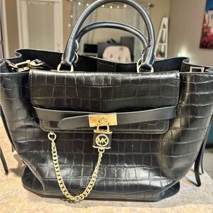 Michael Kors Black Crocodile-Embossed Satchel